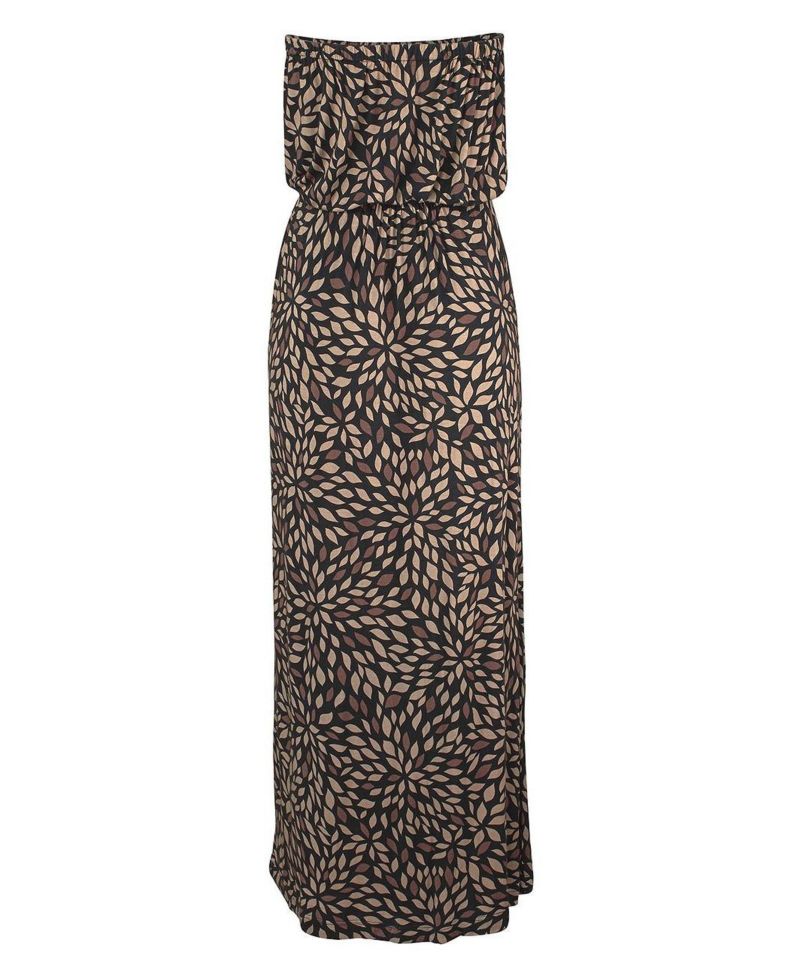 Women's Bandeau Printed Maxi Dress with Side Pockets