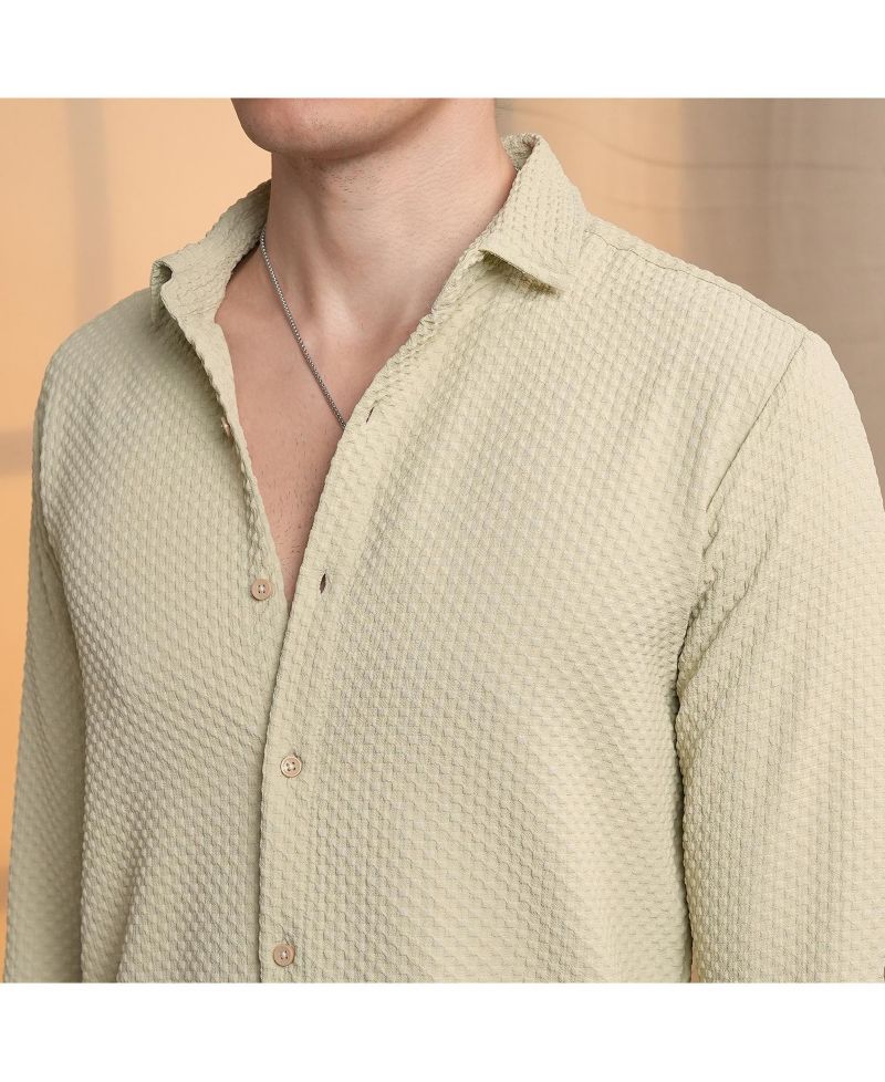 Men's Butter Yellow Micro Cubic-Textured Shirt