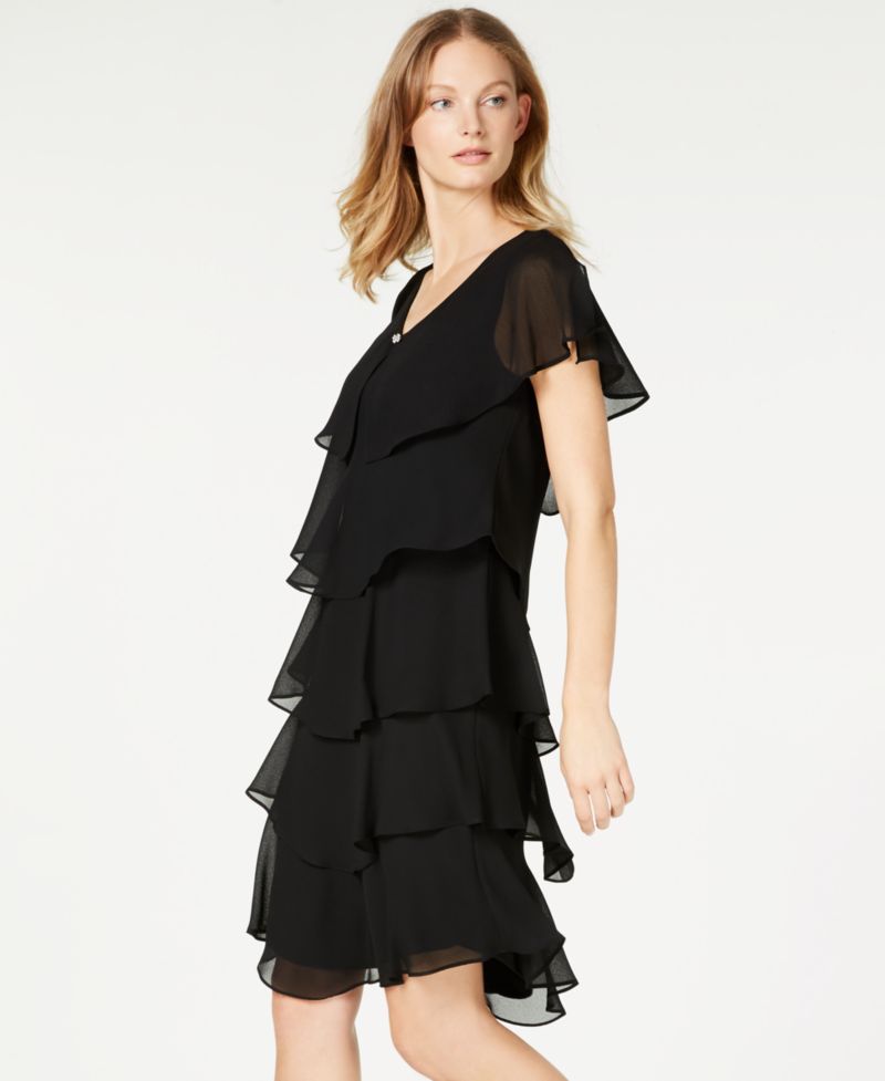 Women's Tiered Rhinestone Capelet Dress