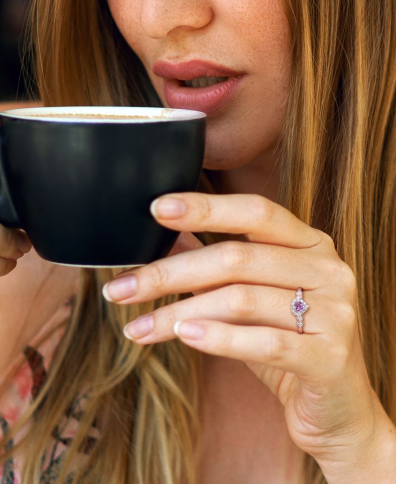 Lab-Grown Blue Sapphire (1/4 ct. t.w.), Lab-Grown White Sapphire (1/8 ct. t.w.), & Diamond Accent Heart Ring in Sterling Silver
