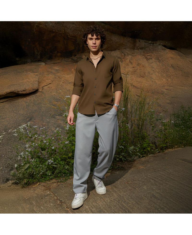 Men's Olive Green Solid Button-Up Shirt