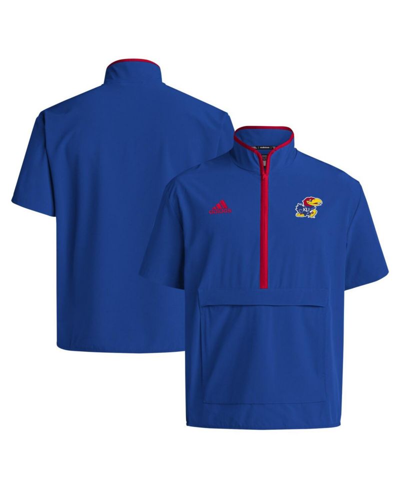 Men's Royal Kansas Jayhawks Coaches Sideline Half-Zip Short Sleeve Jacket