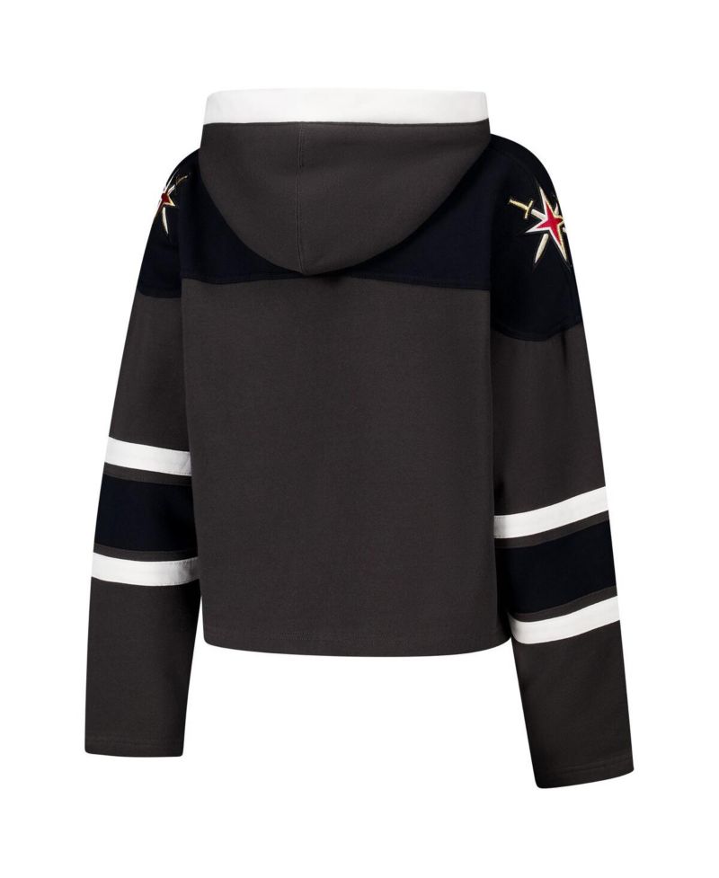 Women's Charcoal Vegas Golden Knights Cropped Superior Lacer Pullover Hoodie