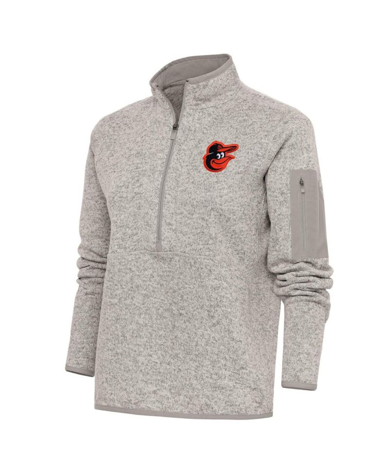 Women's Oatmeal Baltimore Orioles Logo Fortune Quarter-Zip Pullover Jacket