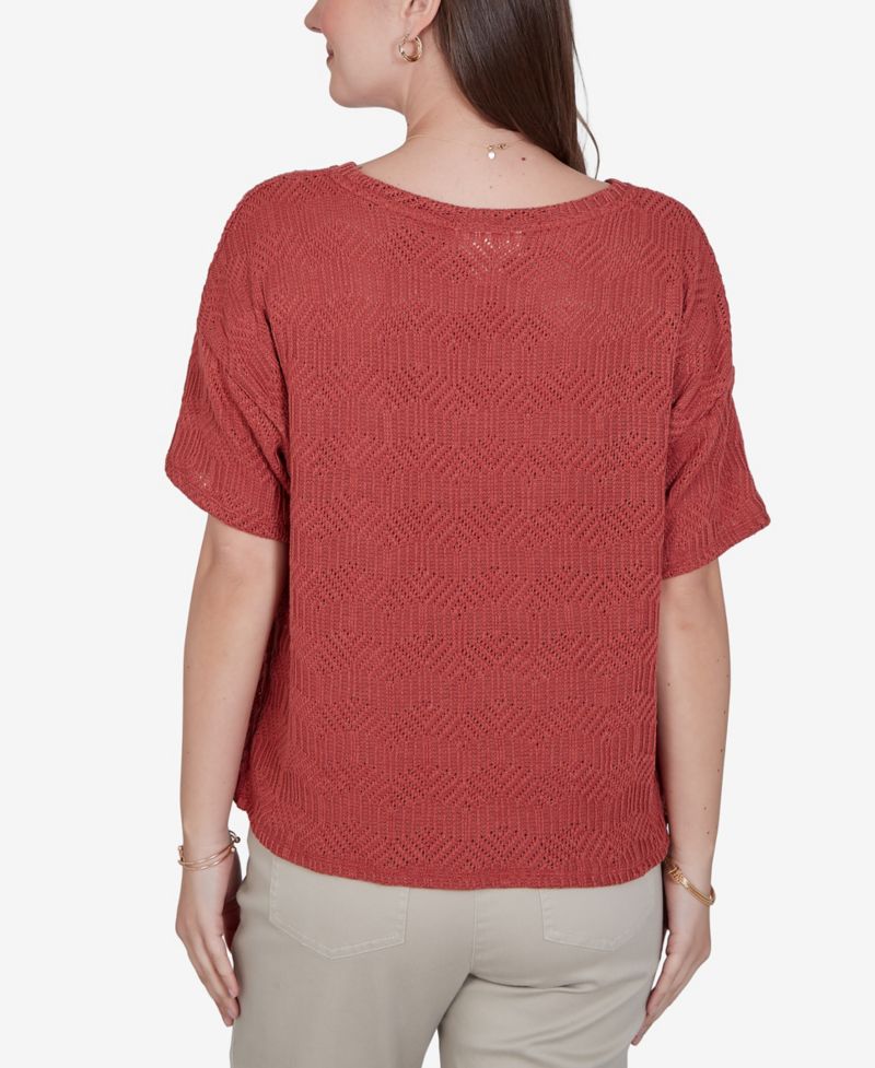 Petite Crochet Diamond Textured Knit Top