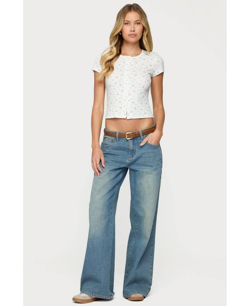 Women's Odella Floral Ribbed Button Up Top