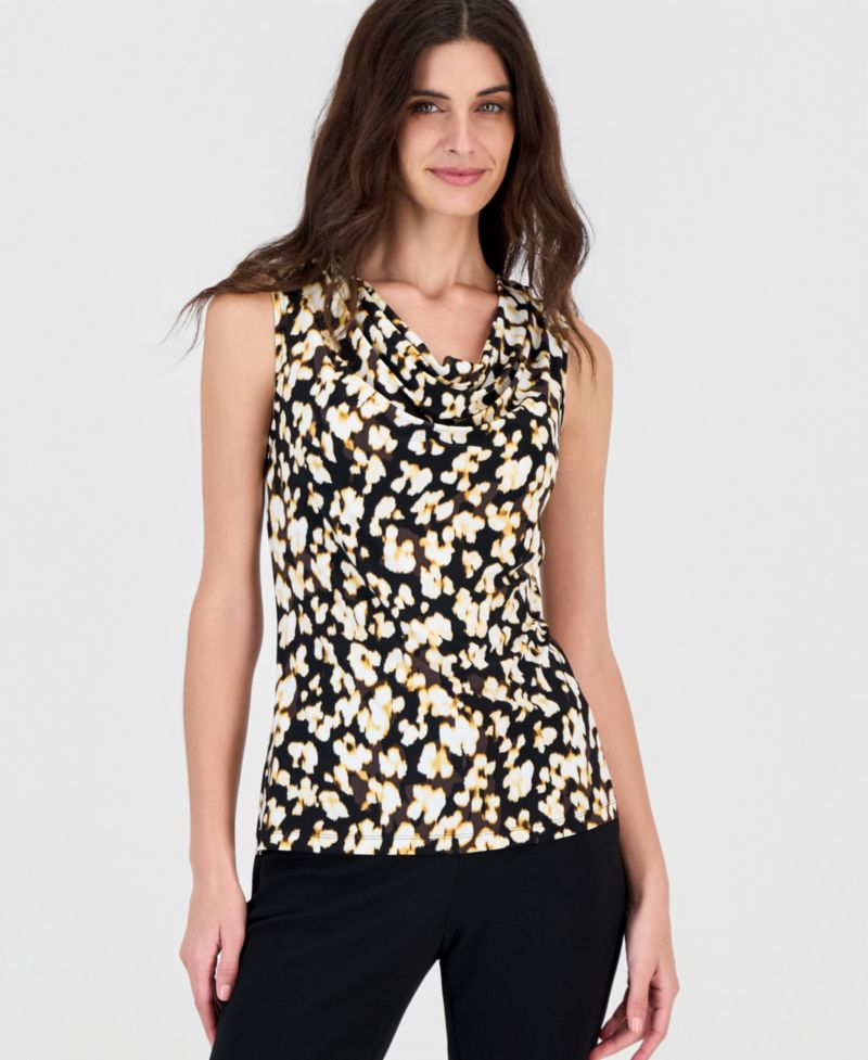 Women's Cowl Neck Jersey Knit Printed Top