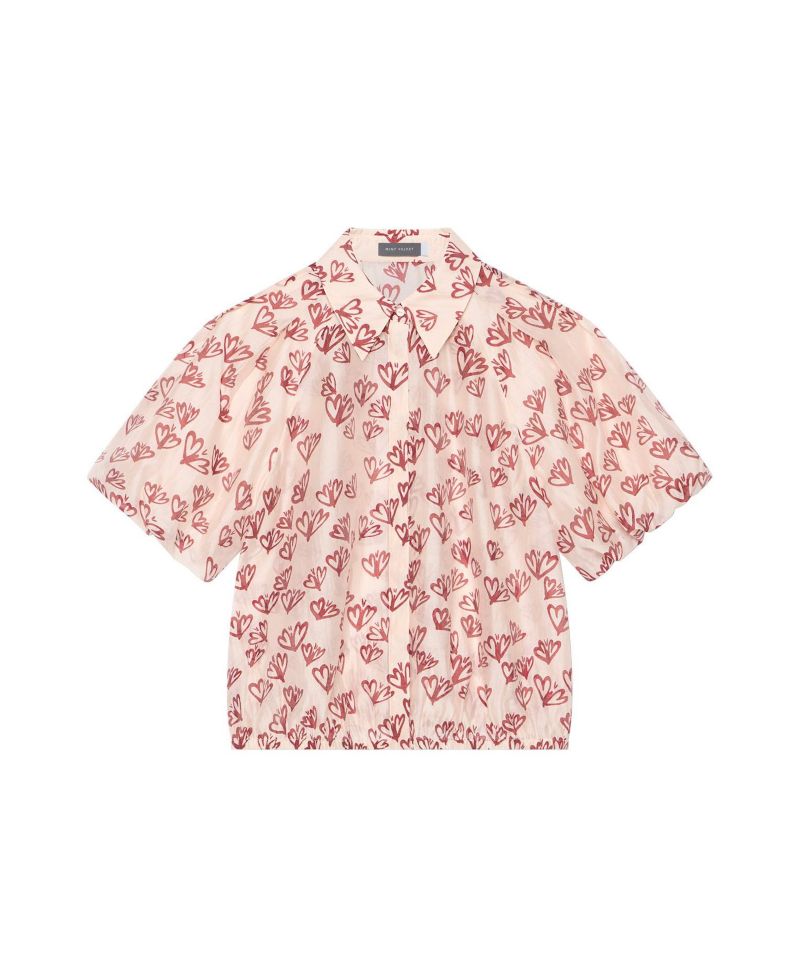 Women's Heart-Print Puff-Sleeve Blouse