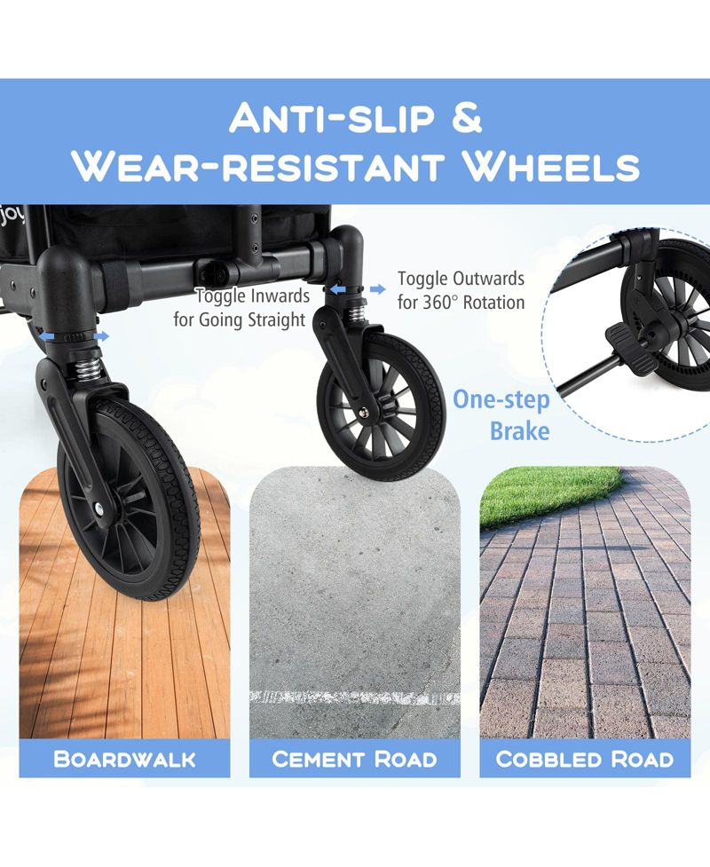 Foldable Wagon Stroller for 4 Kids with Removable Canopy