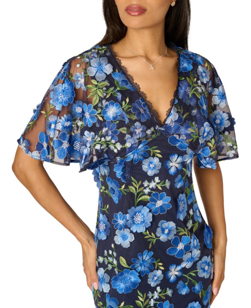 Women's Embroidered Dolman-Sleeve V-Neck Dress