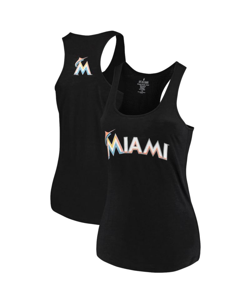 Women's Black Miami Marlins Plus Size Swing for the Fences Racerback Tank Top