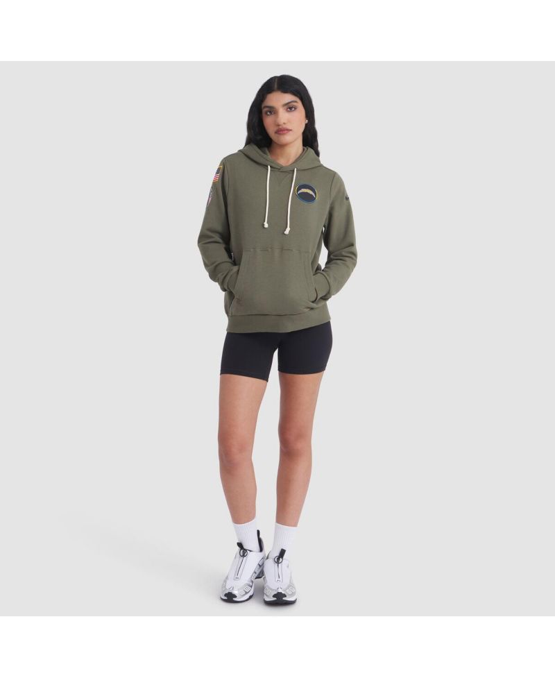 Women's Olive Los Angeles Chargers 2025 Salute to Service Sideline Standard Issue Dri-FIT Hoodie
