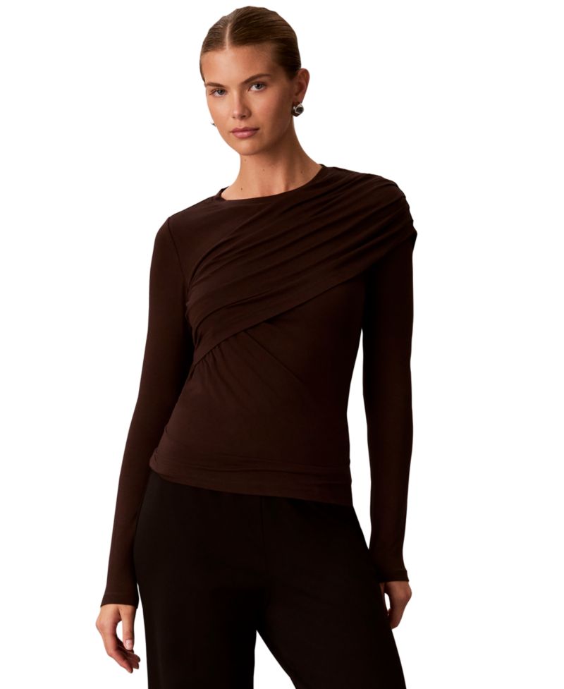 Women's Long-Sleeve Wrap Rayon-Blend Sweater