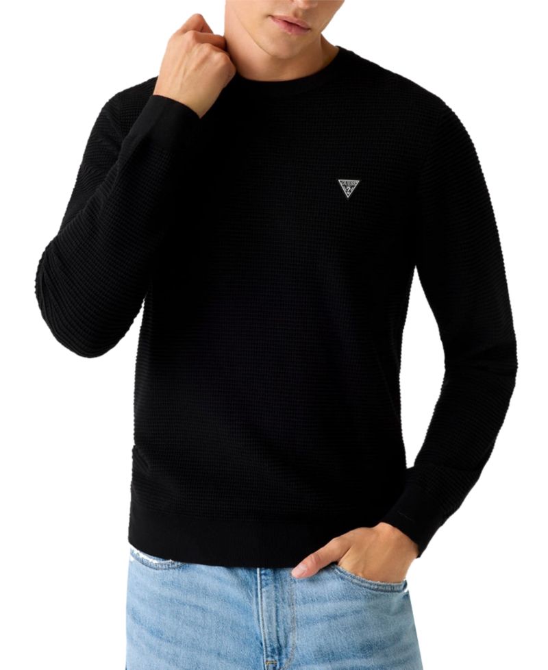 Men's Waffle Stitch Long-Sleeve Regular-Fit Sweater