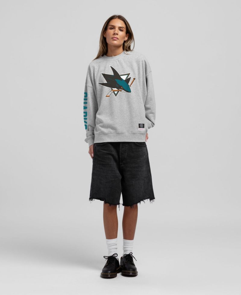 Women's Heather Gray San Jose Sharks Core 3-Hit Oversized Sweatshirt