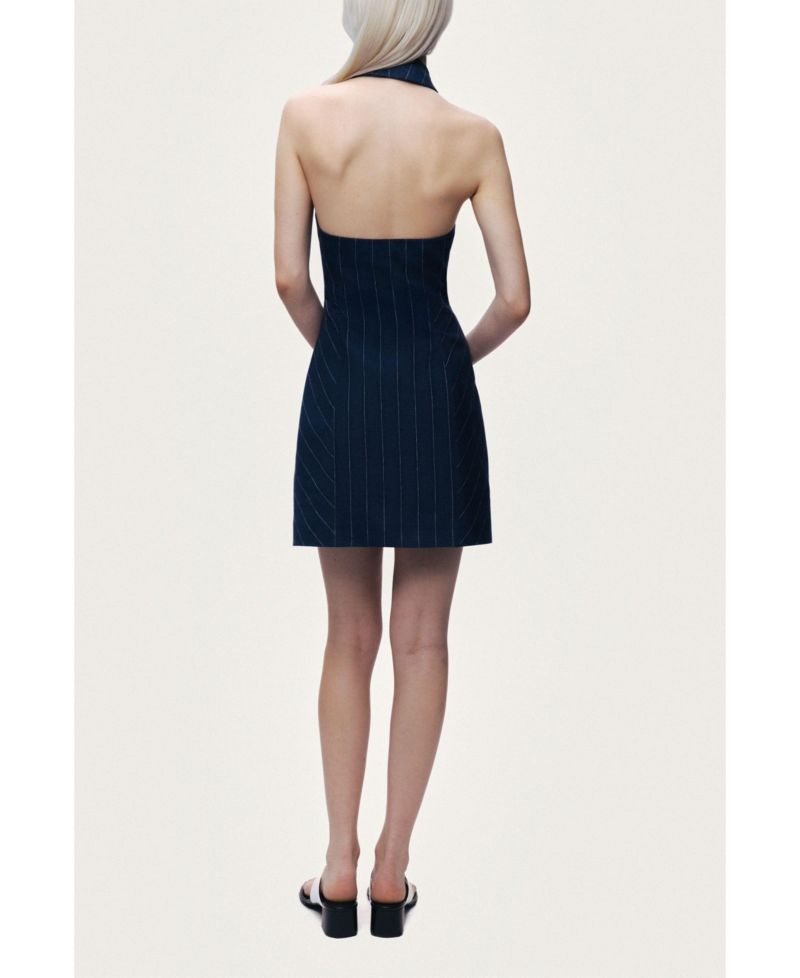 Women's Pinstripe Double-Breasted Halter Mini Dress