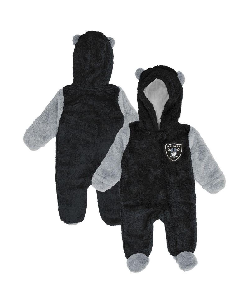 Baby Boys and Girls Black Las Vegas Raiders Stay Napping Fleece Bunting Full-Zip Sleeper
