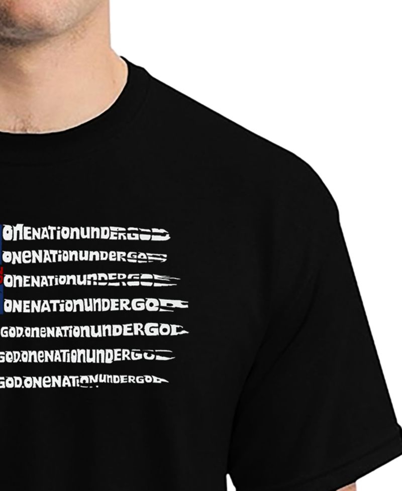 Men's One Nation Under God American Flag Cross Word Art T-Shirt