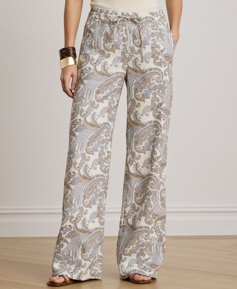 Women's Linen Mid-Rise Wide-Leg Pants