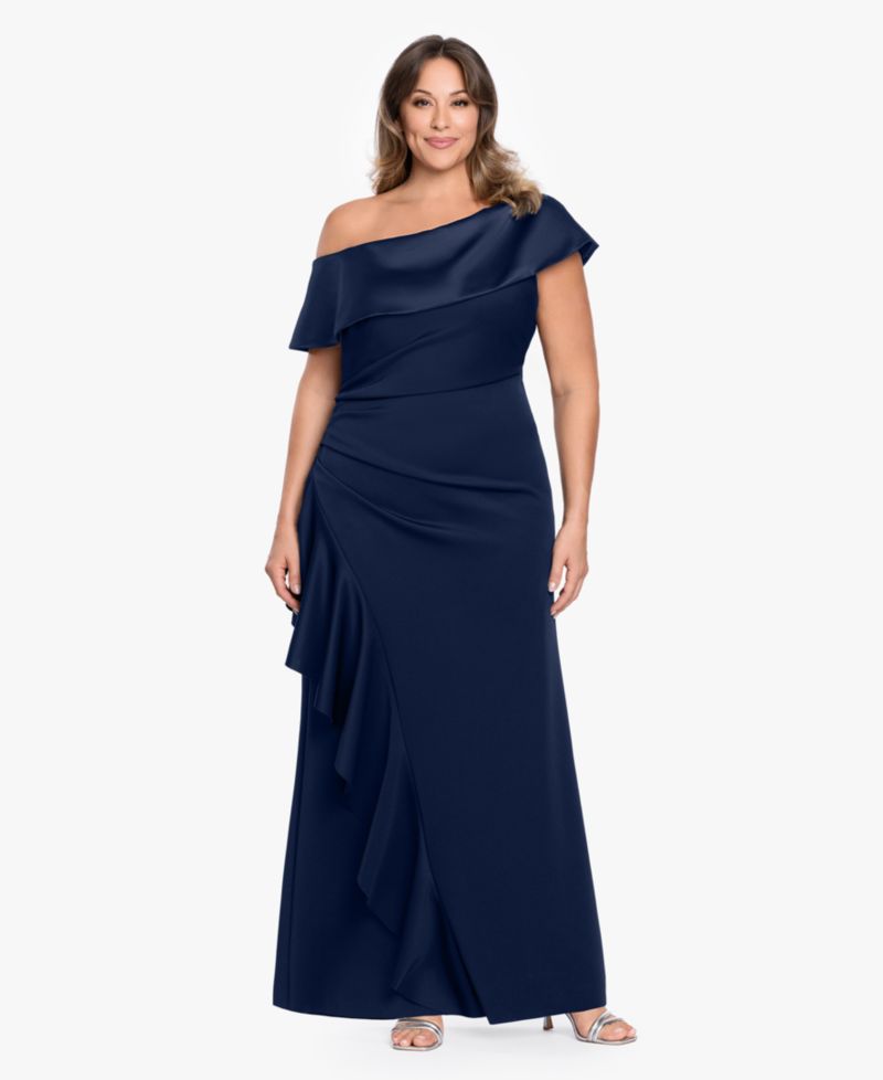 Plus Size Asymmetrical Off-The-Shoulder Ball Gown