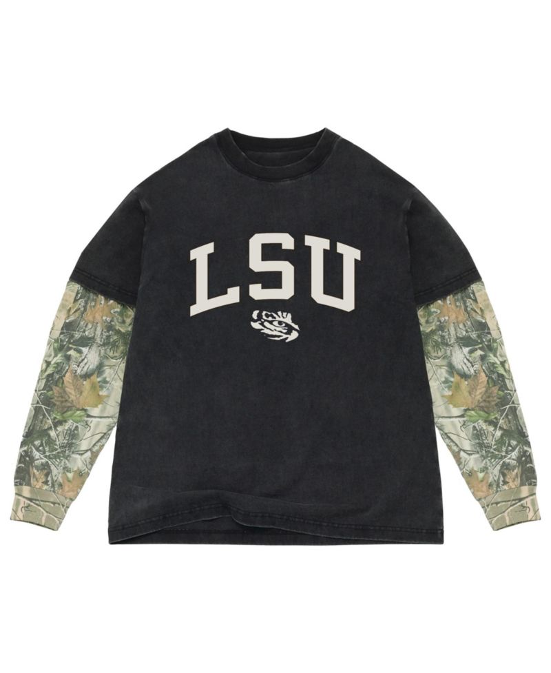 Men's Black/Camo LSU Tigers Back Bay Twofer Heavyweight Long Sleeve T-Shirt