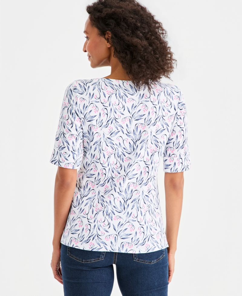 Petite Boat Neck Leaf Stamp Top