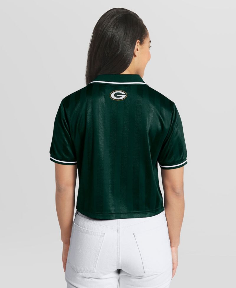 Women's Green Green Bay Packers Cropped Jersey Polo Shirt
