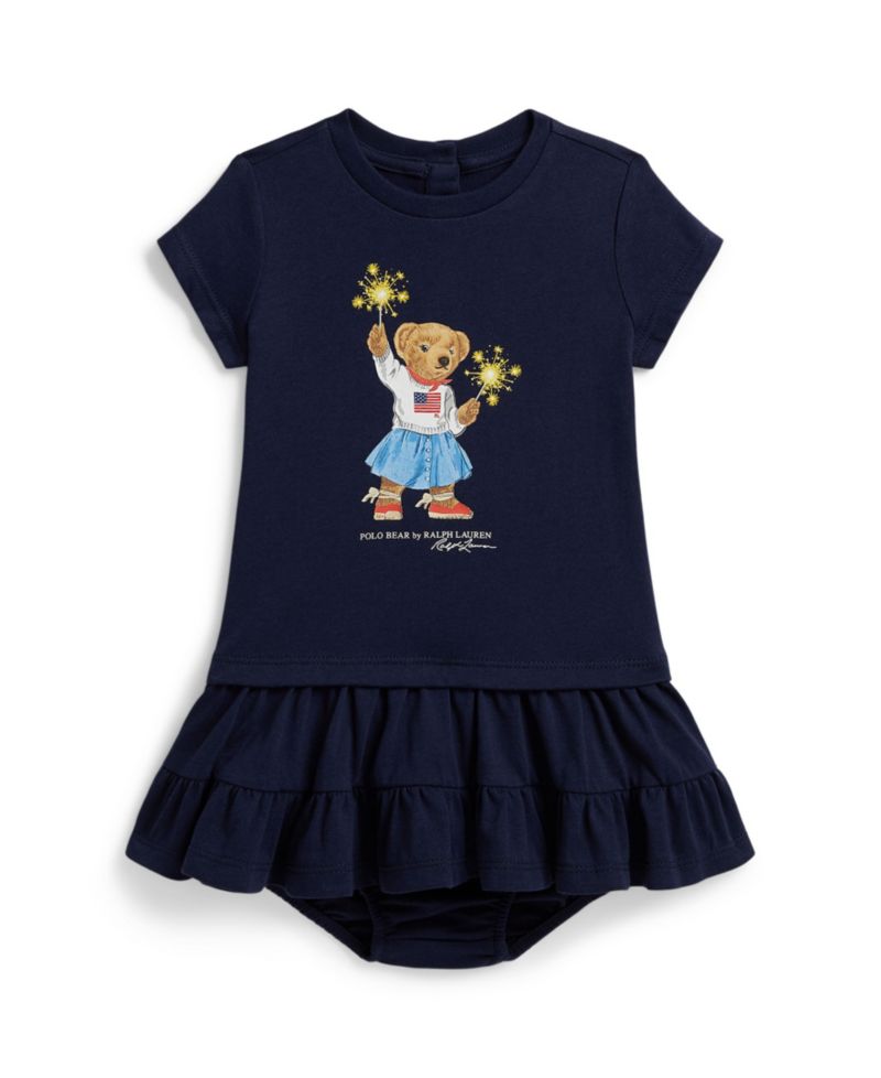 Baby Girls' Short Sleeve Polo Bear Tiered Dress and Bloomer 2-Piece Set