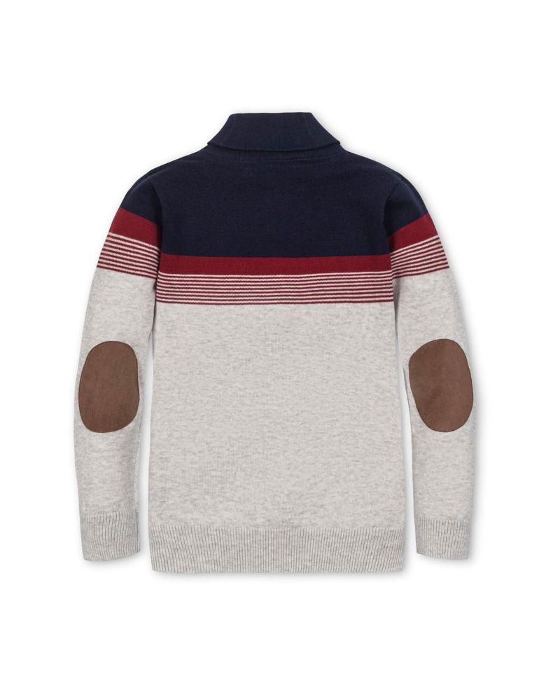 Hope and Henry Little and Big Boys' Organic Long Sleeve Shawl Collar Cable Sweater with Elbow Patches