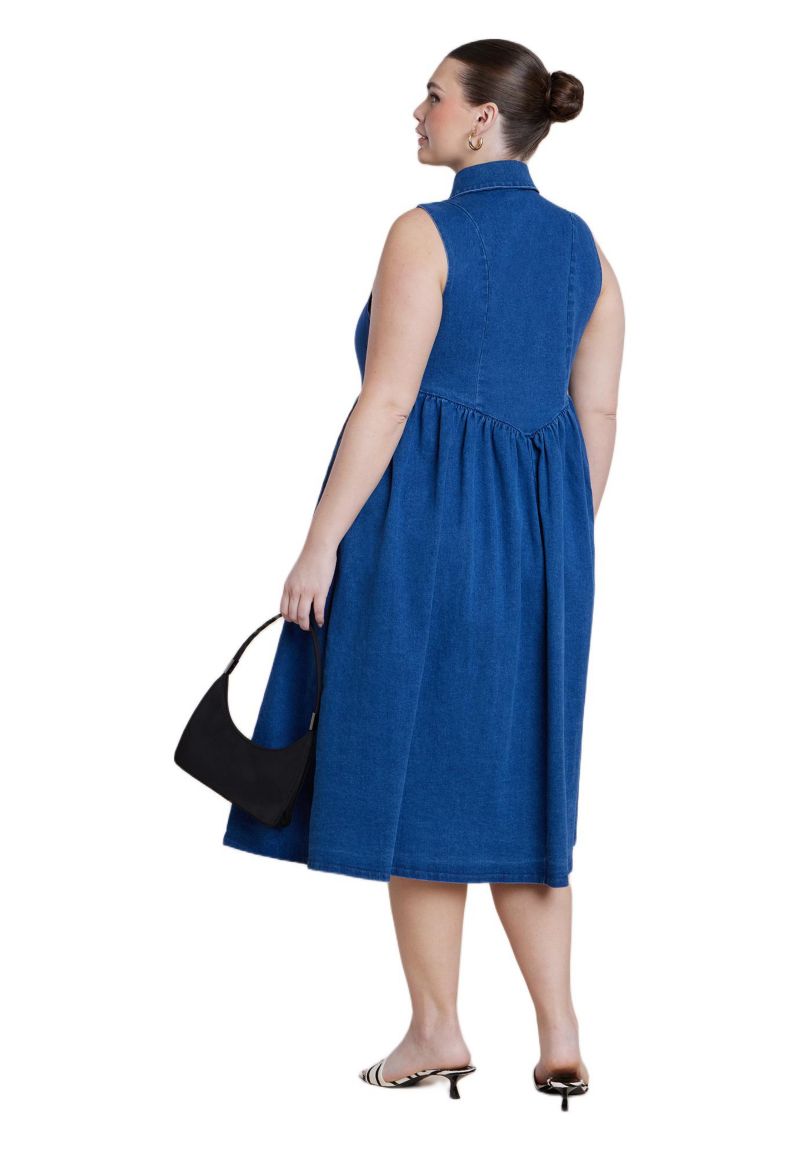 Women's Sleeveless Denim Button Detail Dress