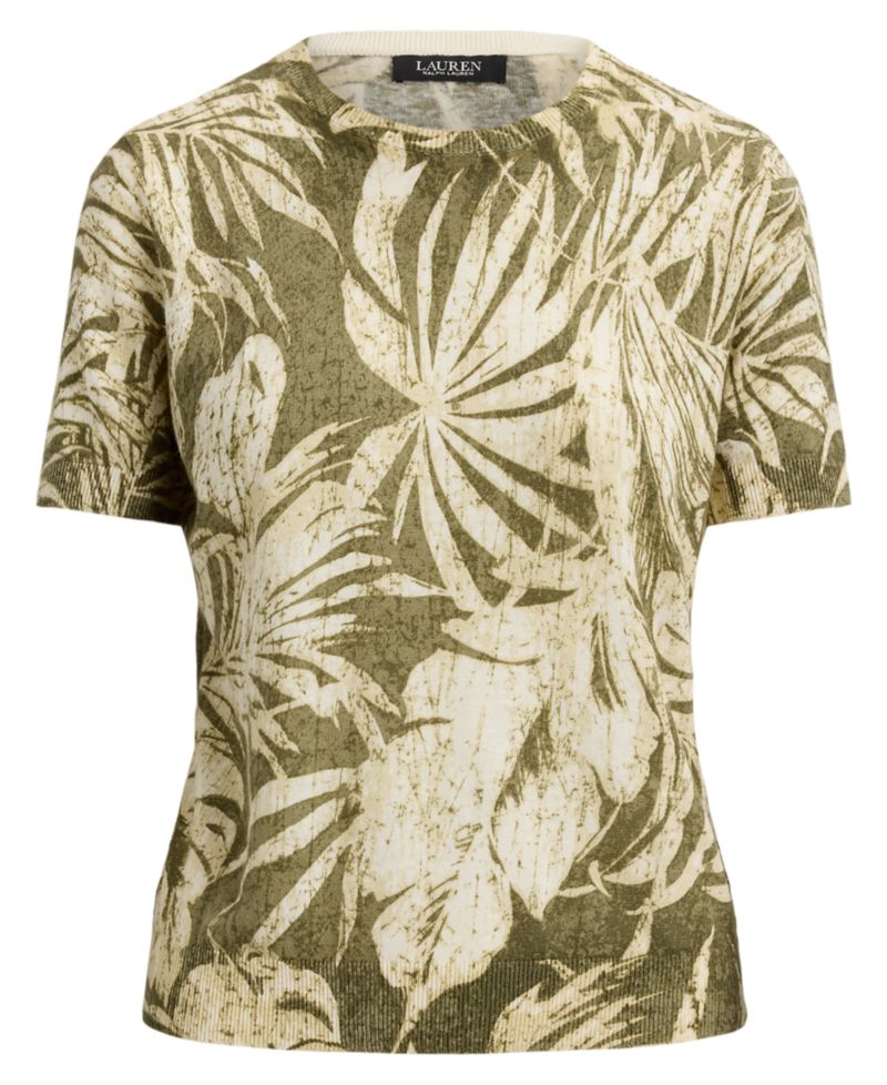 Petite Palm Frond Print Short-Sleeve Sweater