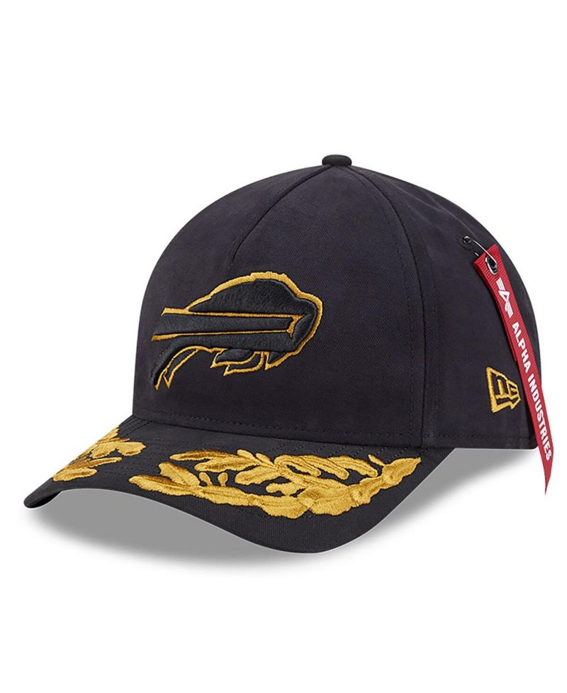 x Alpha Industries Men's Black Buffalo Bills A-Frame 9FORTY Adjustable Hat