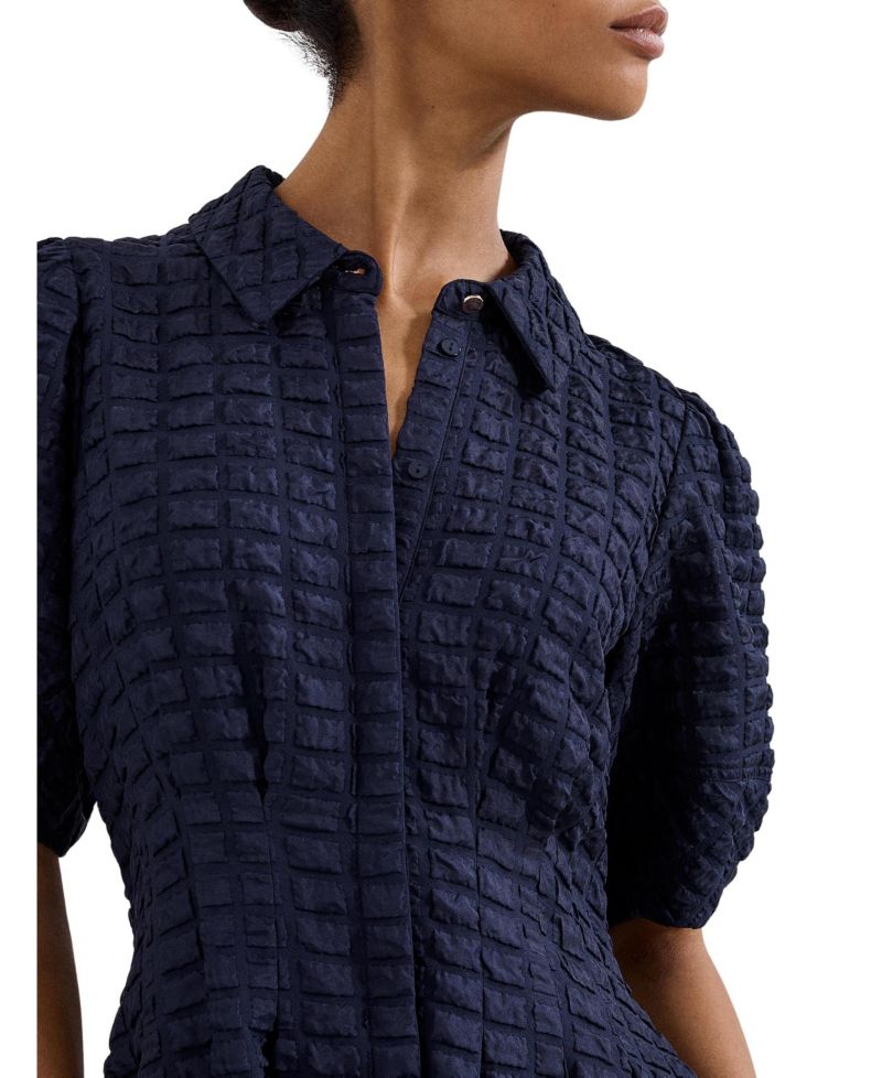 Women's Yasmine Textured Short-Sleeve Collared Midi Dress