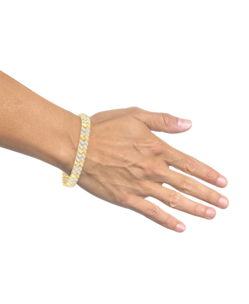 Men's Diamond Pav&eacute; Cluster Square Link Bracelet (2 ct. t.w.) in 14k Gold-Plated Sterling Silver