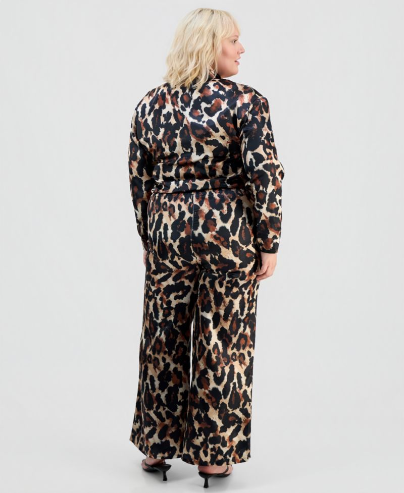 Trendy Plus Size Satin Shirt & Matching Pants Set