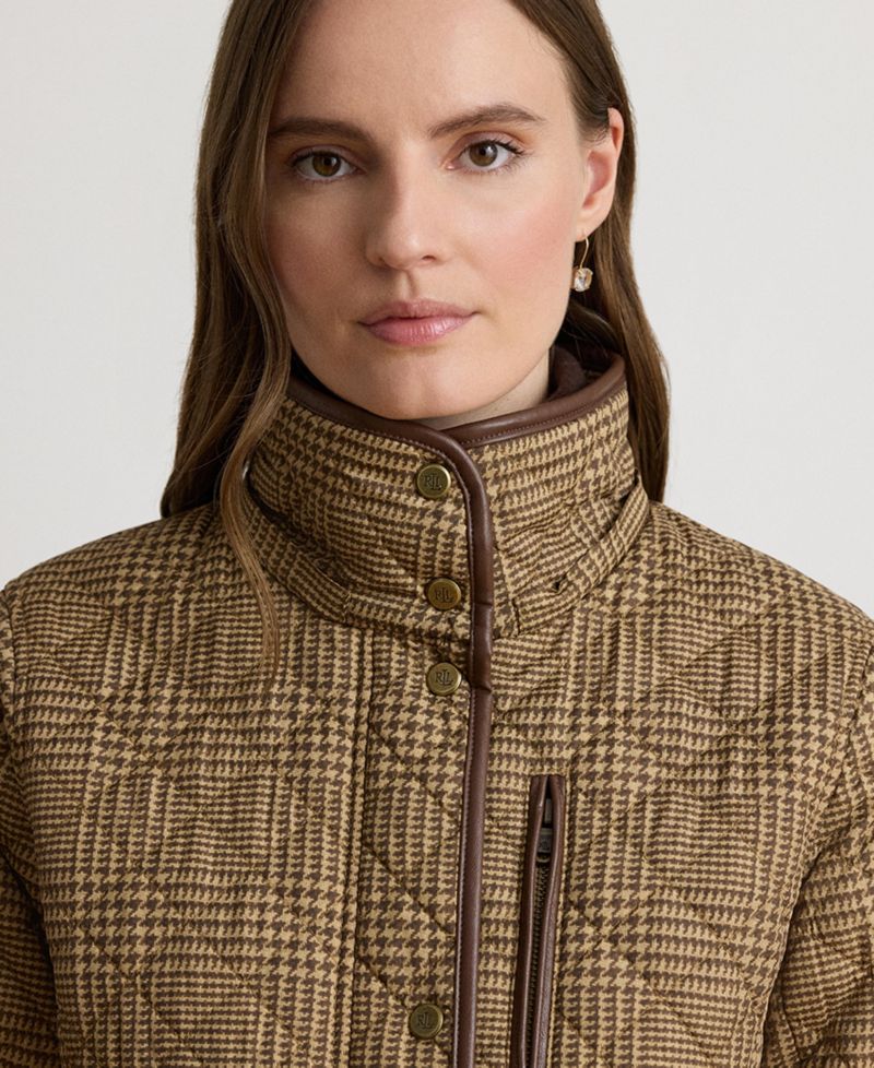 Petite Hooded Quilted Faux-Suede-Trim Coat