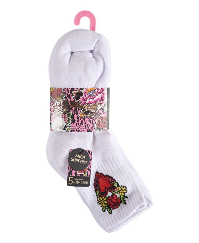 Women's Heart Print Half Cushion Arch Support Crew Socks, 5-Pack