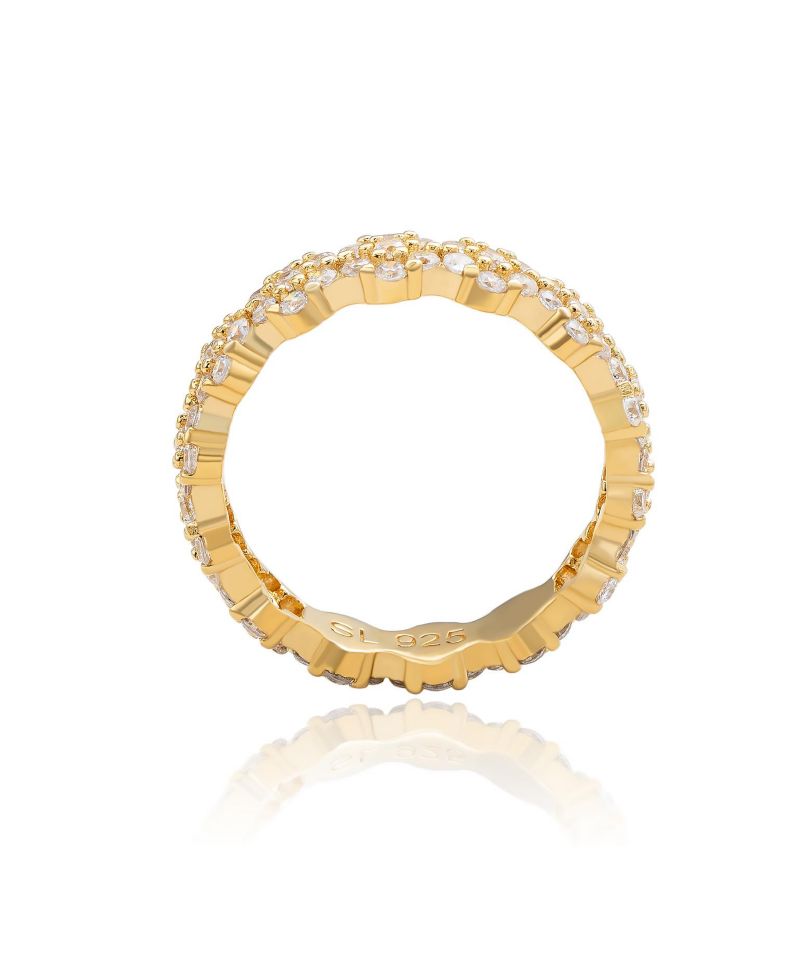 Suzy Levian Sterling Silver Cubic Zirconia Floral Eternity Band Ring