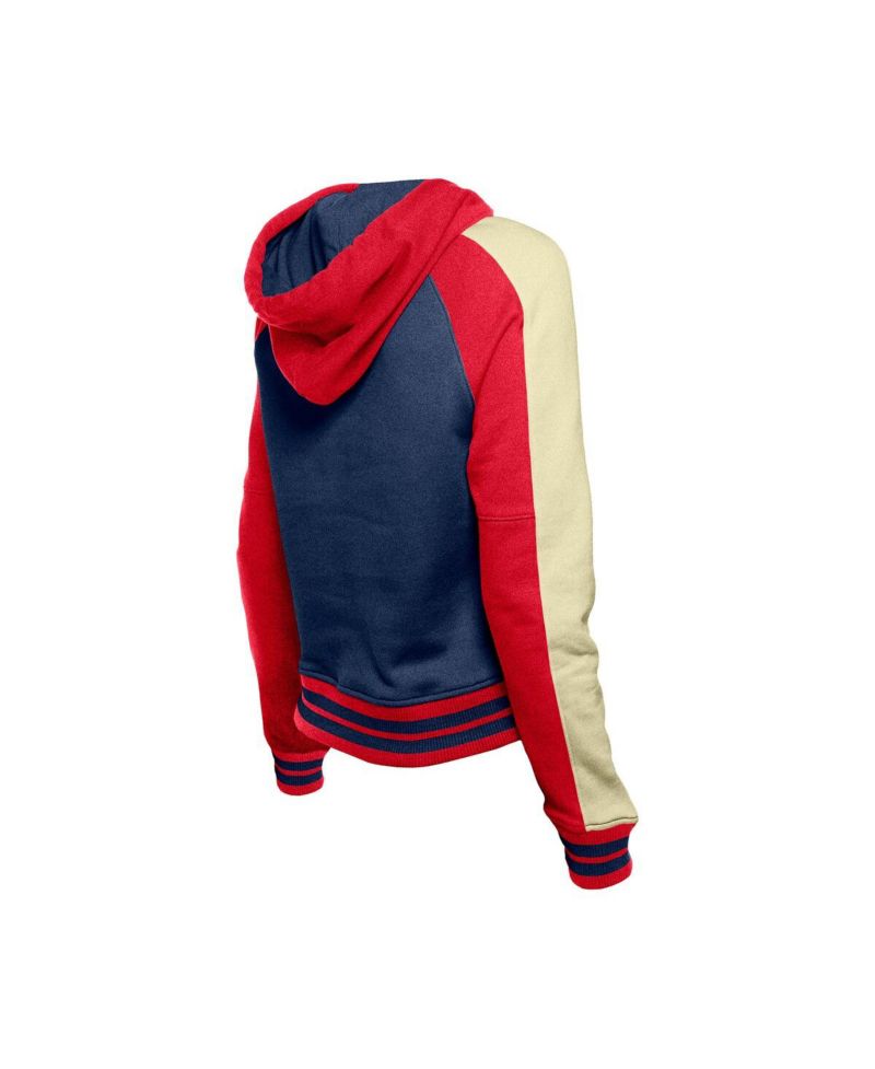 Women's Navy Atlanta Braves Cooperstown Collection Cropped Raglan Pullover Hoodie