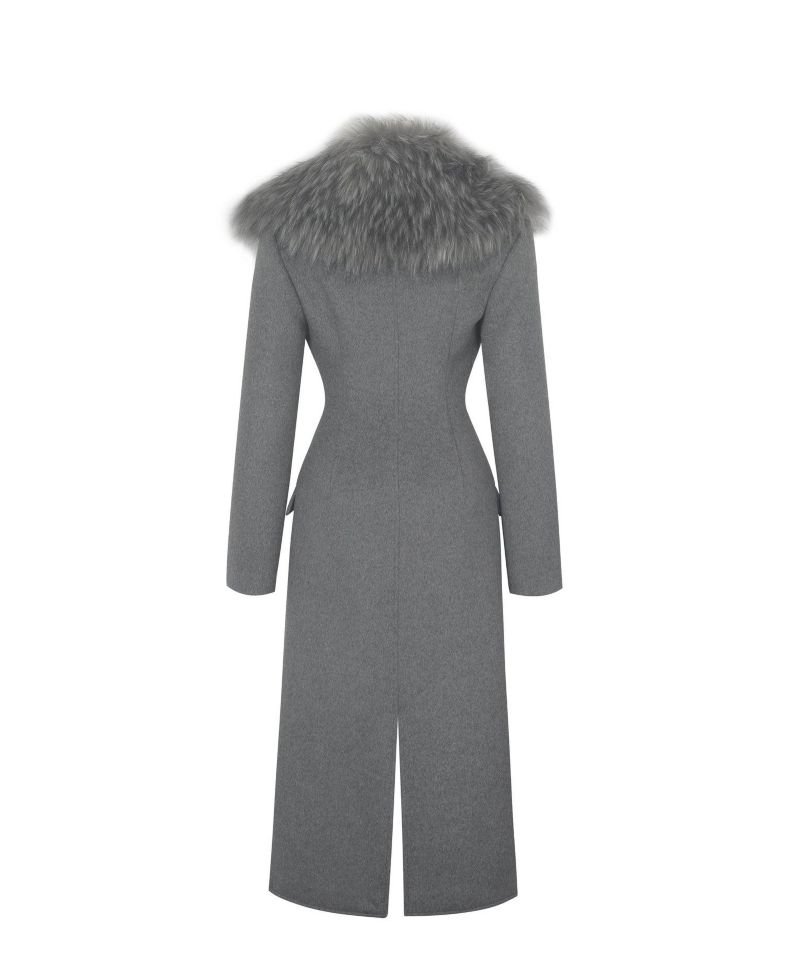 Women's Faye Grey Wool Blend Single-Breasted Coat with Removable Faux Fur Collar