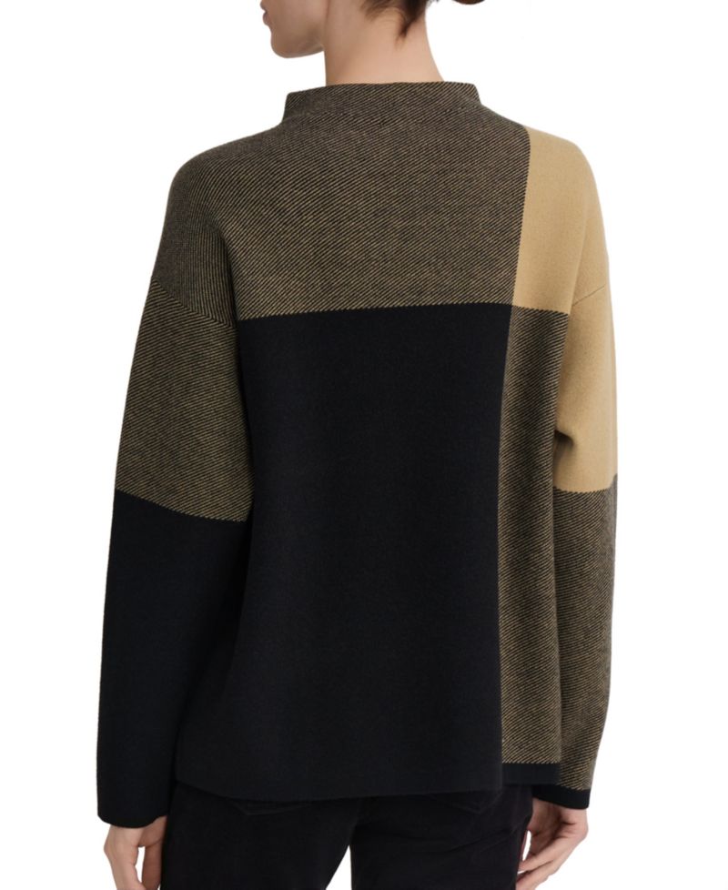 Women's Mock Neck Jacquard Colorblock Sweater