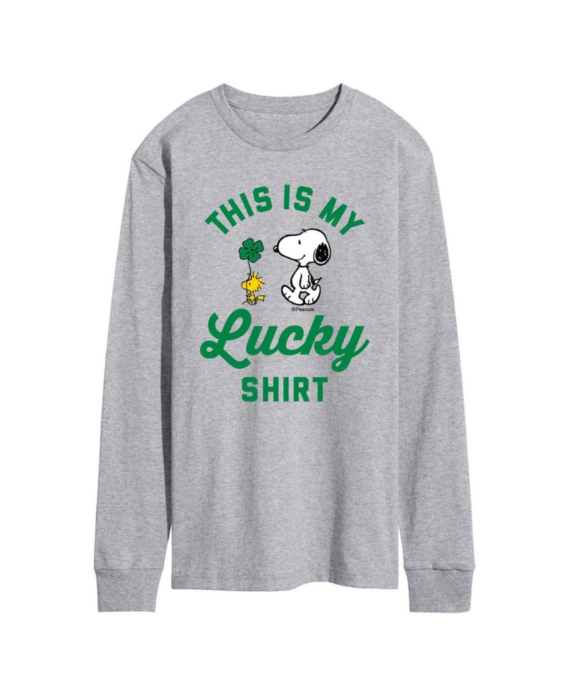Men's Peanuts This is My Lucky Shirt Long-Sleeve Graphic T-Shirt