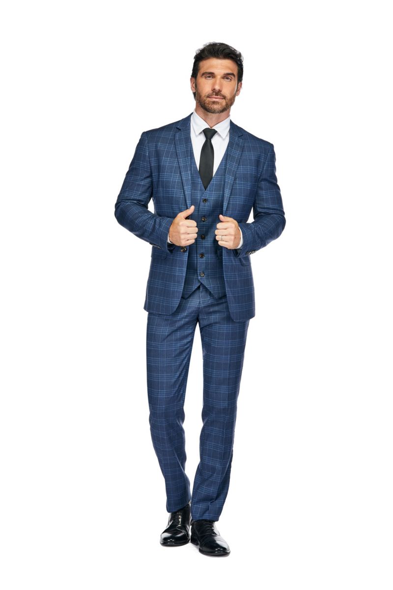 Slim Fit 3PC Check Men's Suit