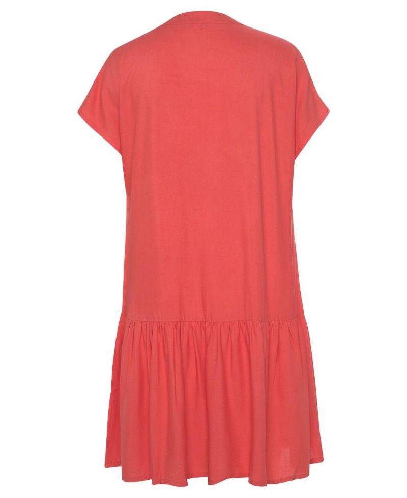 Women's Viscose Printed Flounce Hem Shift Notch-Neck Short Dress
