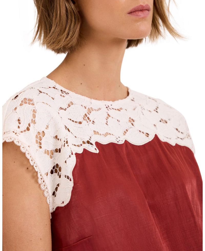 Women's Satin Lace Cap-Sleeve Top