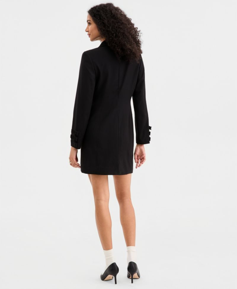 Women's Woven Tuxedo Bow Mini Dress