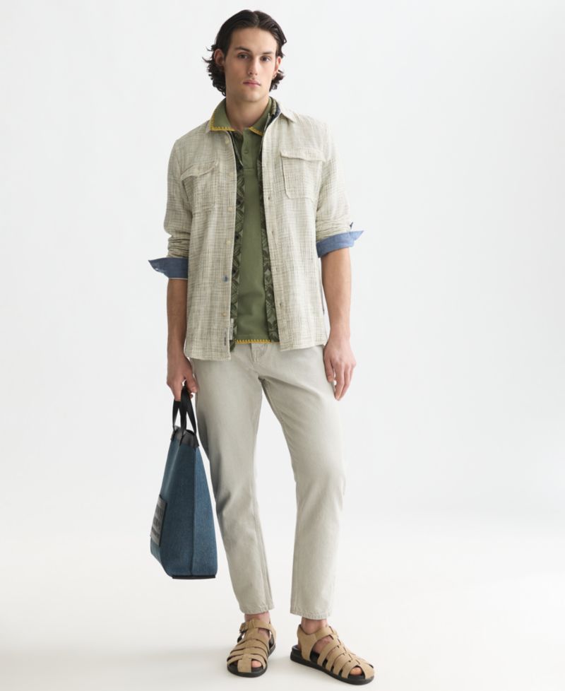 Men's Cotton Melange Waffle Button-Down Shirt