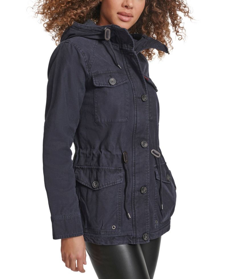 Trendy Plus Size Hooded Military Jacket