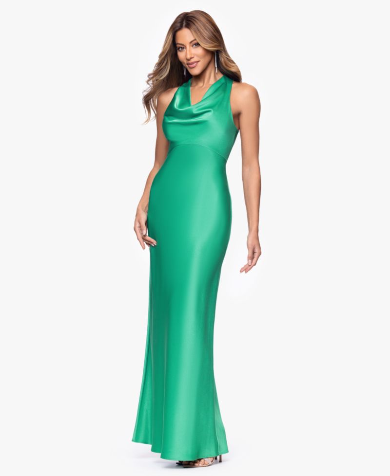 Women's Long Satin Cowl Neck Gown