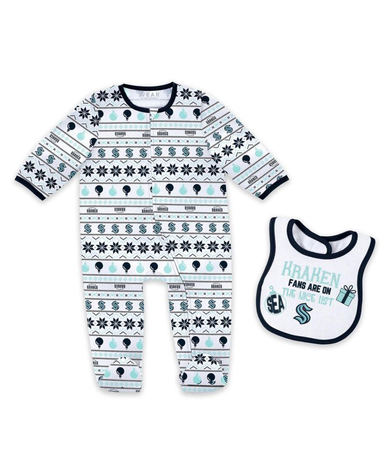 Newborn 2-Piece Seattle Kraken Allover Print Full-Zip Sleeper and Bib Christmas Set